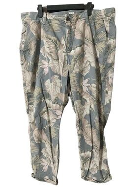 GAP Girlfriend Chinos Tropical Print Cotton Blend Stretch Pink Grey Size 18